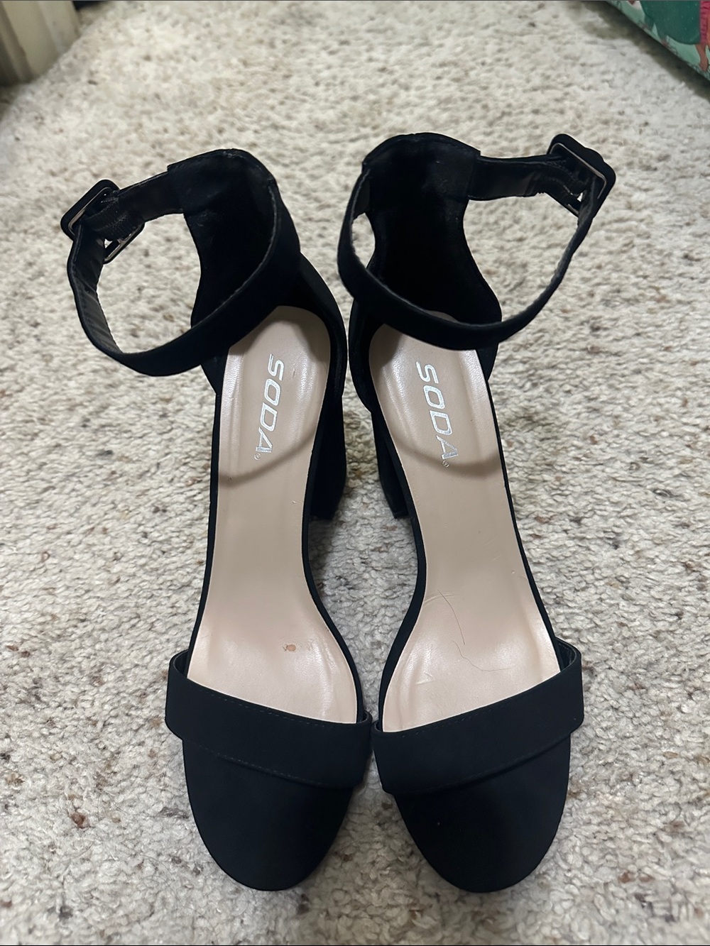 Soda Black Ankle-Strap Block Heel Sandals